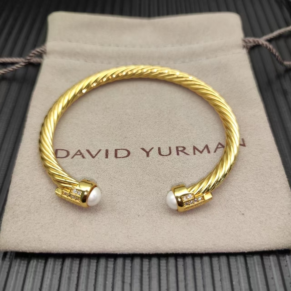 David Yurman Golden 5-Ring Diamond Pearl Bracelet